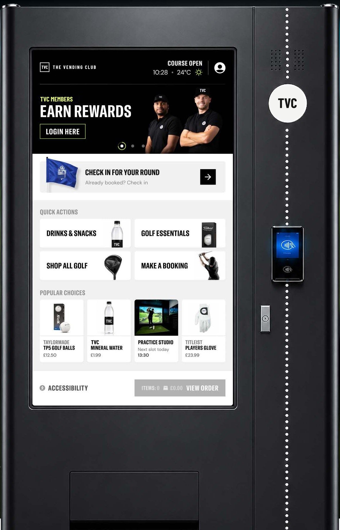 Touchscreen-Automat von The Vending Club mit Startbildschirm